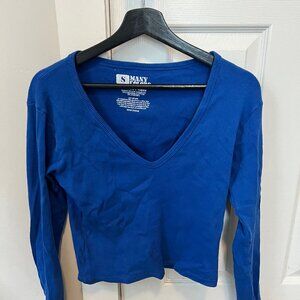 Big Bud Press Long Sleeve V-neck T in Blue